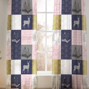 Wizard Nursery Curtains: Pink, Navy & Gold Cotton Window Panels