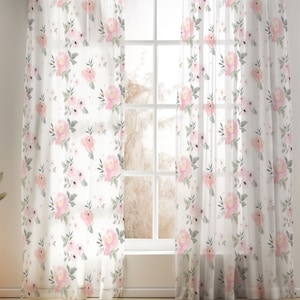 Blush Pink Rose Curtains: Handmade Cotton Nursery Decor