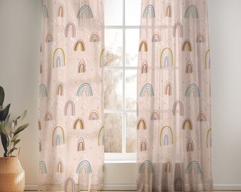 Pink Rainbow Boho With Stars Curtains for Nursery or Children's Bedroom Custom and Hand Made Just for You, Explore Now!