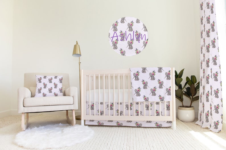 Purple Elephant Baby Bedding Set Custom and Hand Made Just for Etsy