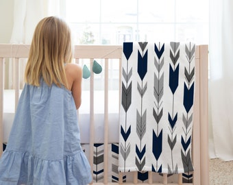 Navy Blue Arrow Baby Bedding Set: Organic Cotton Crib Sheet