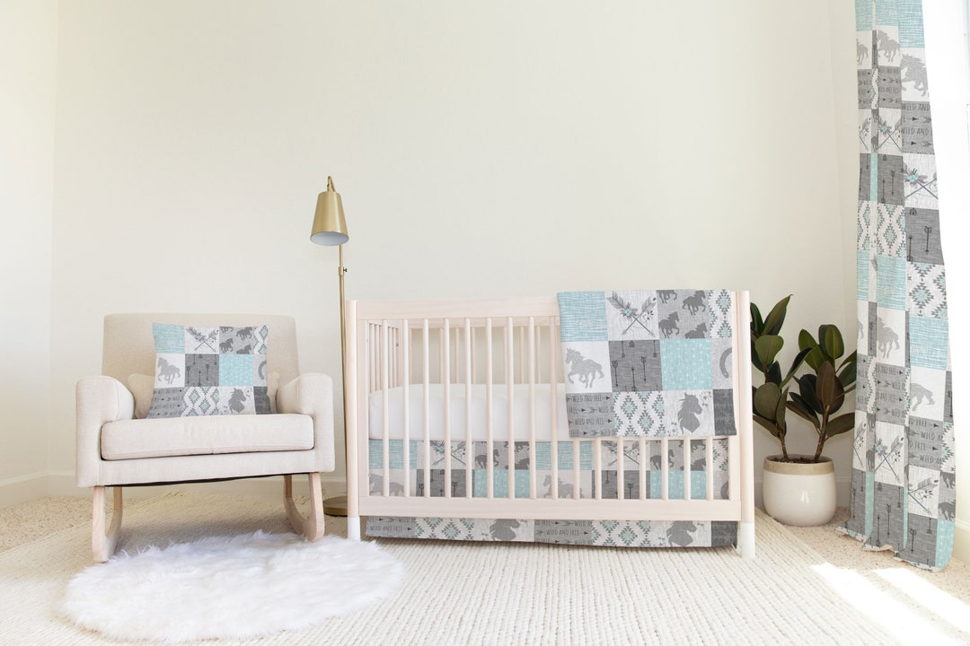 Light Blue Horse Baby Bedding Set Custom and Hand Made Just for You