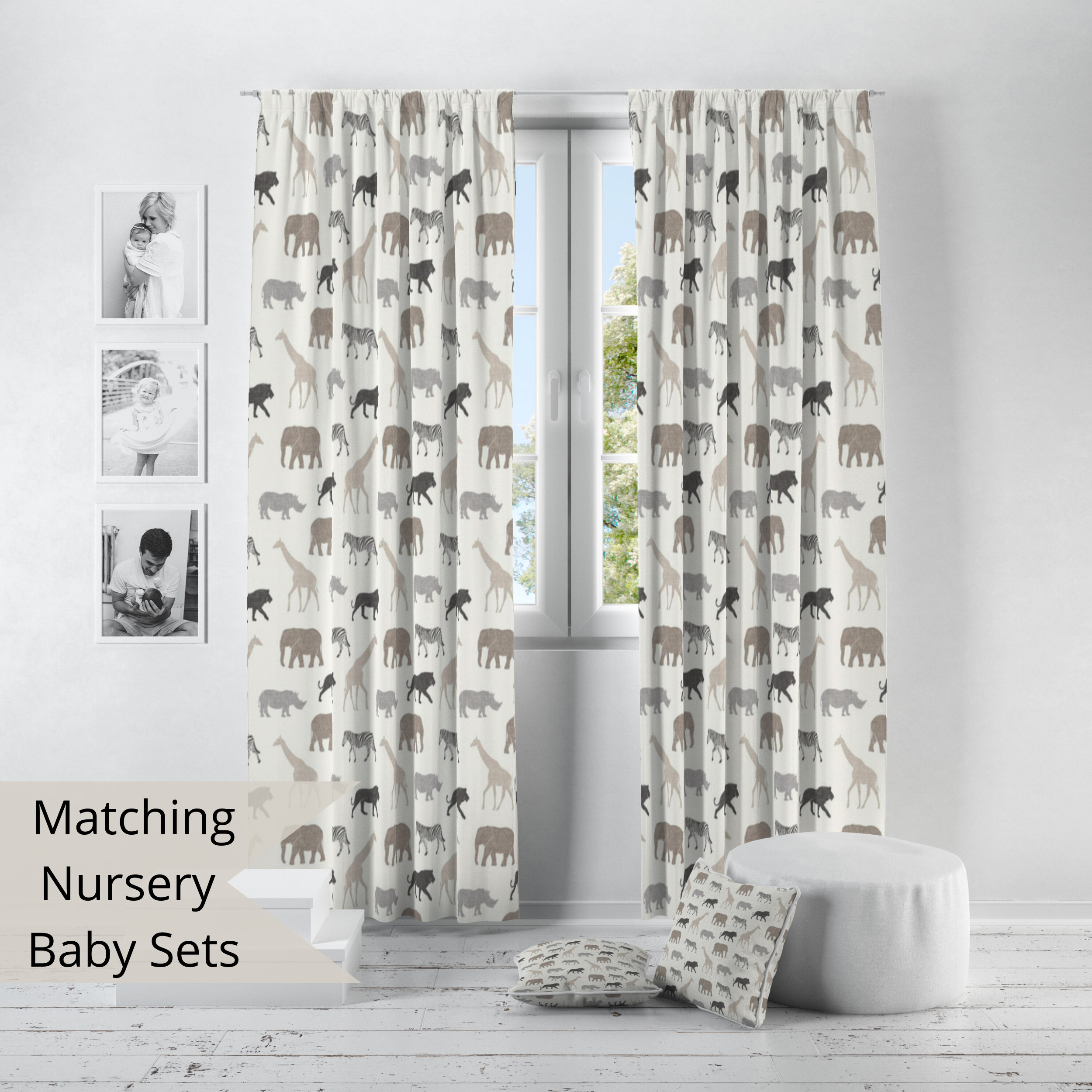Safari Animals Nursery Purple Elephant Baby Girl Window Curtains Jungle