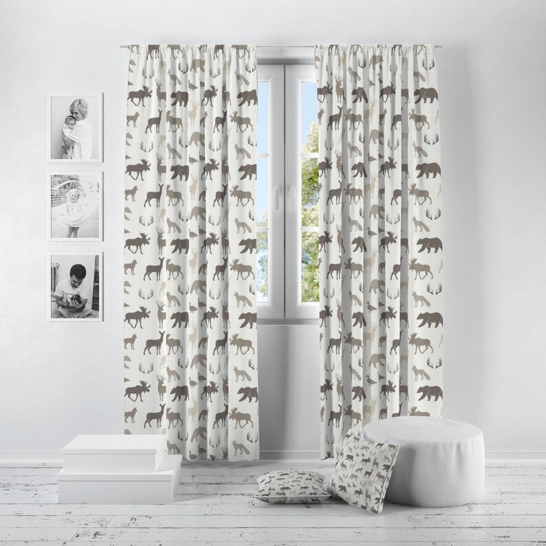 Neutral Woodland Curtains for Nursery or Children's Etsy
