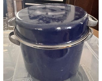 Vintage 5 Qt Emaille Suppentopf Dampfer Korb Kobalt Blau Dome Deckel