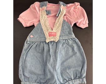 Mono vaquero OshKosh B'Gosh Vestbak vintage con ribete floral, talla 4T (raro).