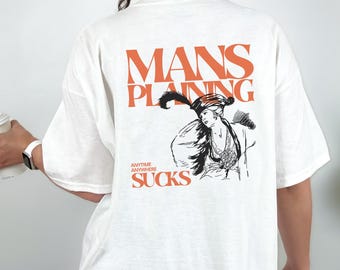 Feminismus T-Shirt Backprint Mansplaining Sucks, Statement Shirt für Frauenrechte, erhältlich in Weiß, Hellgrau, Natur und Sand, unisex