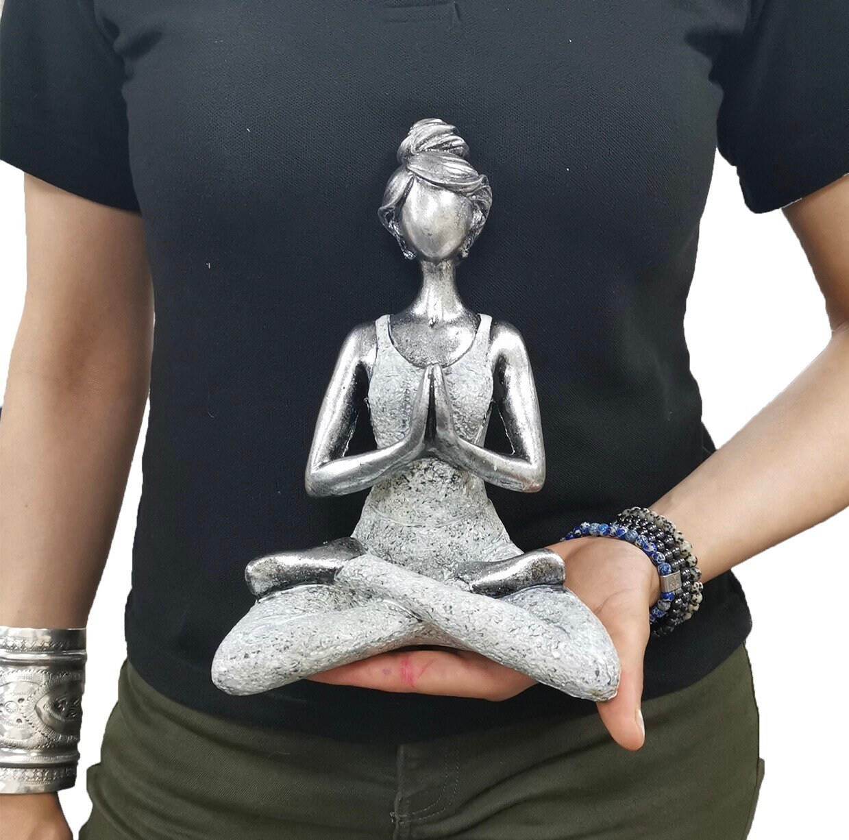 Yoga lady figure statue gift silver and white Etsy