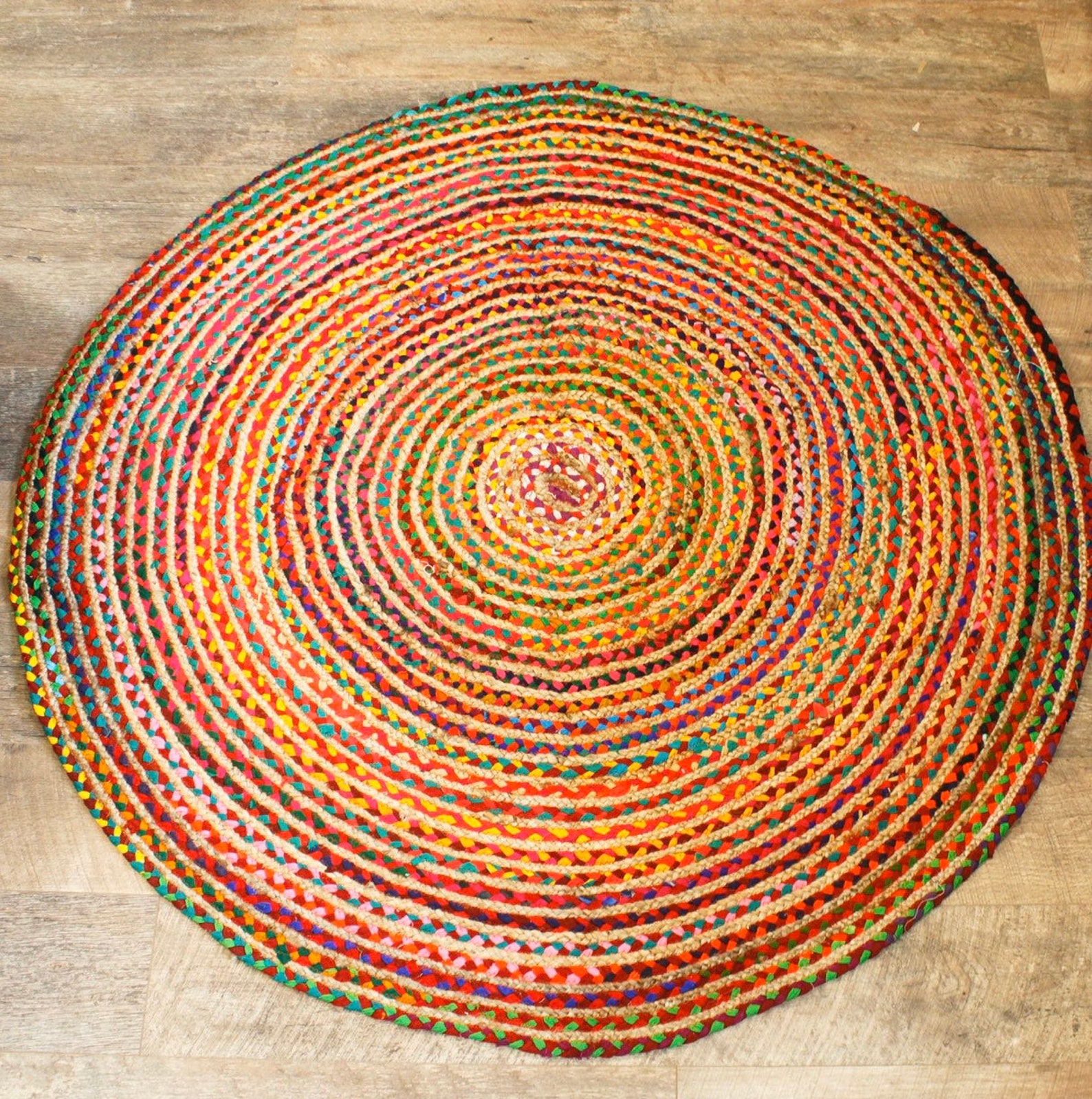 Round Jute and Recycled Cotton Rug 90 Cm Etsy