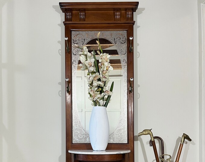 Vintage Hall Tree With Mirror Entryway Table Coat Rack Etsy