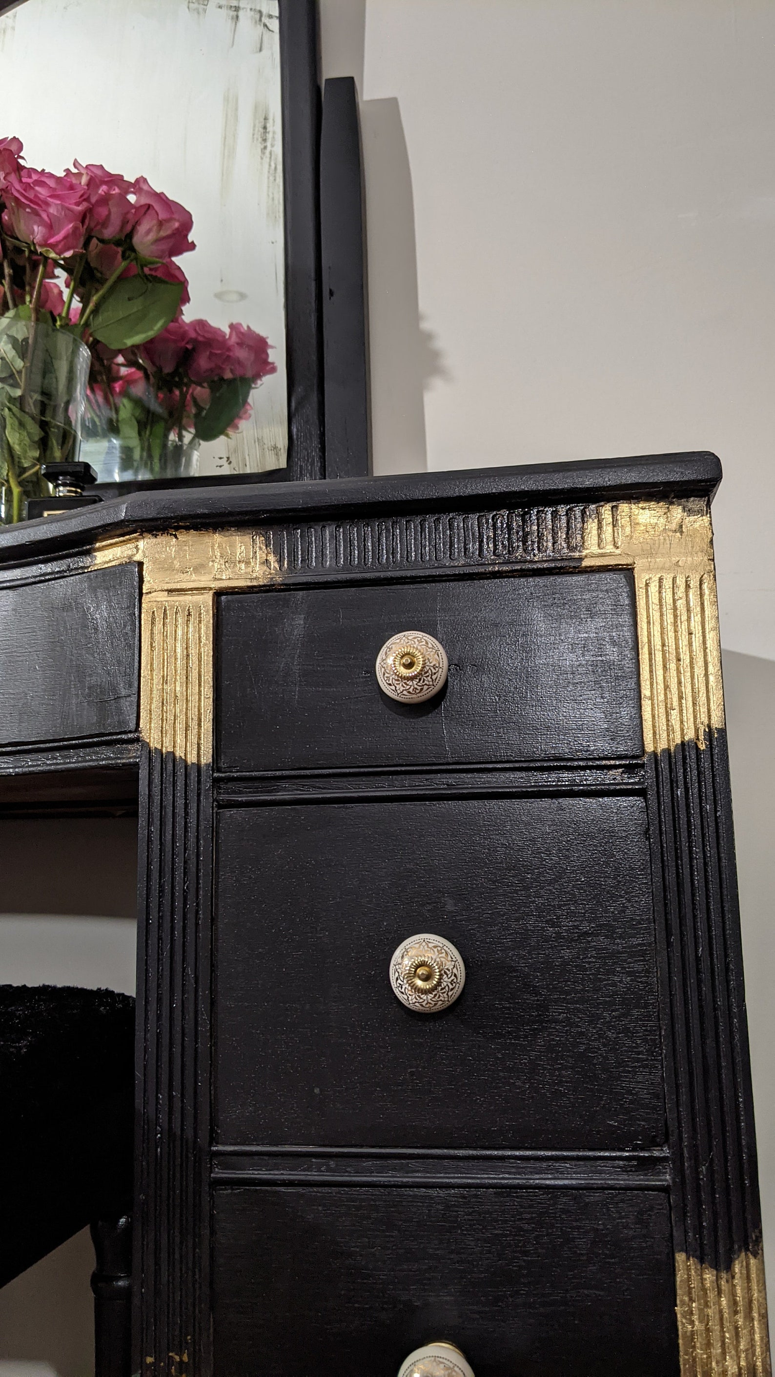 Vintage glam black & gold make up vanity and bench Antique Etsy