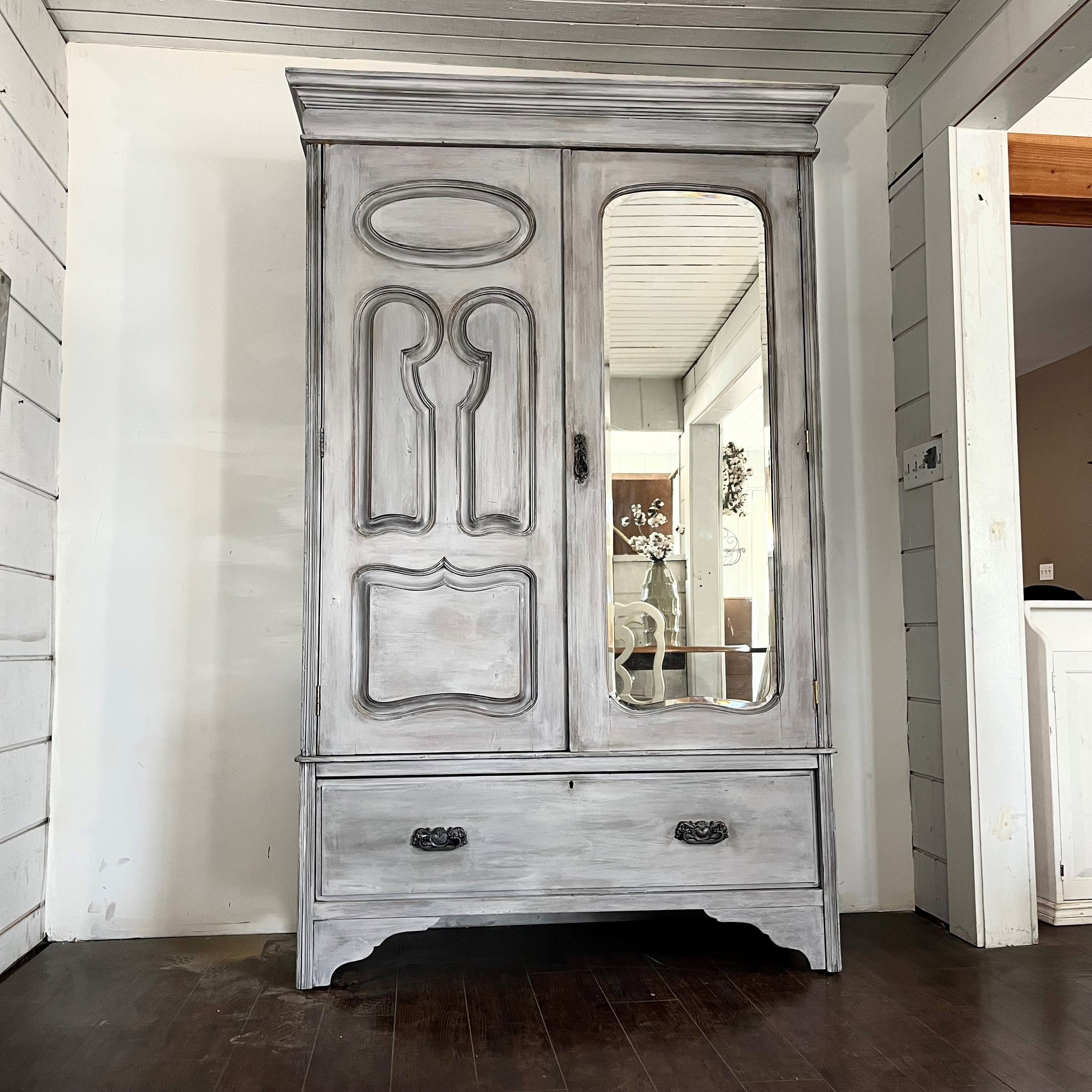 Antique Painted Armoire Wardrobe Linen Closet Large French Country Storage Cabinet Entryway Hall Tree Etsy