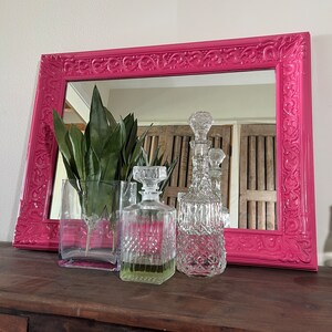 Vintage wall mirror| hot pink eclectic mirror| ornate framed mirror