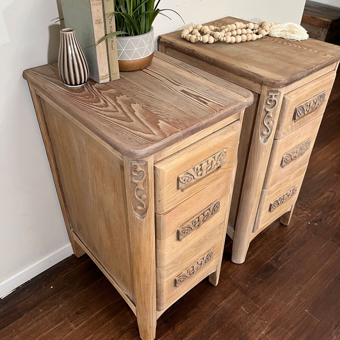 Pair of Vintage Oak Nightstands Raw Wood Nightstands Etsy