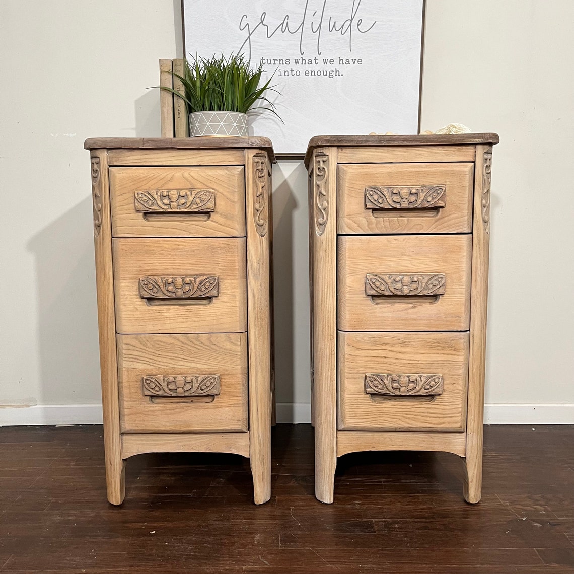 Pair of Vintage Oak Nightstands Raw Wood Nightstands Etsy