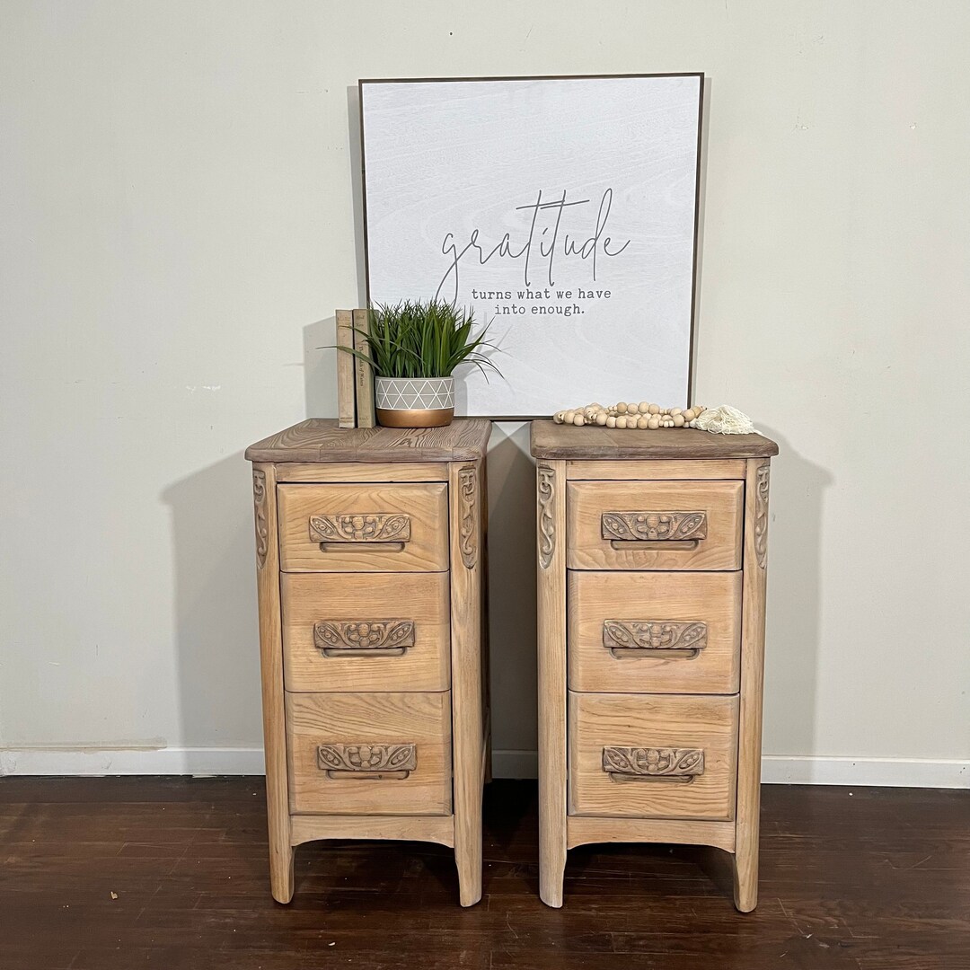 Pair of Vintage Oak Nightstands Raw Wood Nightstands Etsy
