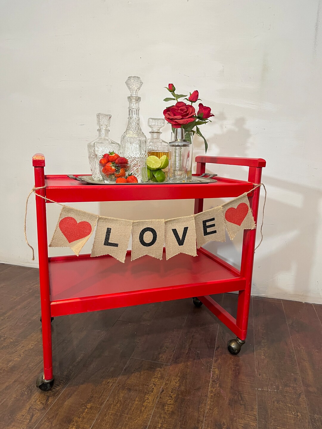 Midcentury Bar Cart Vintage Serving Cart Red Retro Cart Etsy