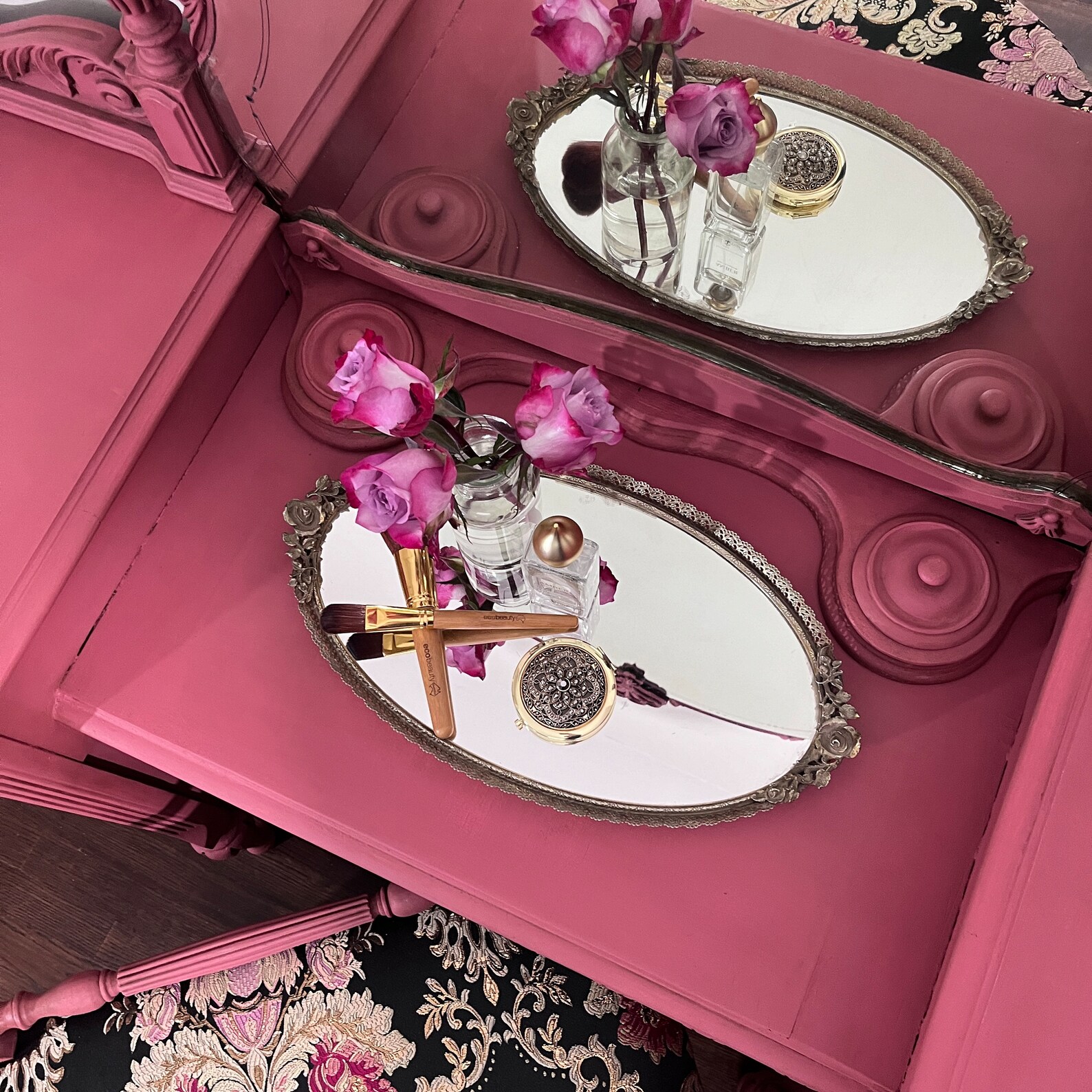 Antique Makeup Vanity Pink Makeup Vanity and Bench Set Etsy