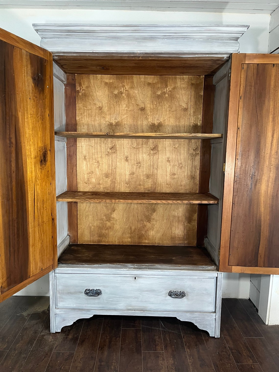 Antique Painted Armoire Wardrobe Linen Closet Large French Country Storage Entryway Hall