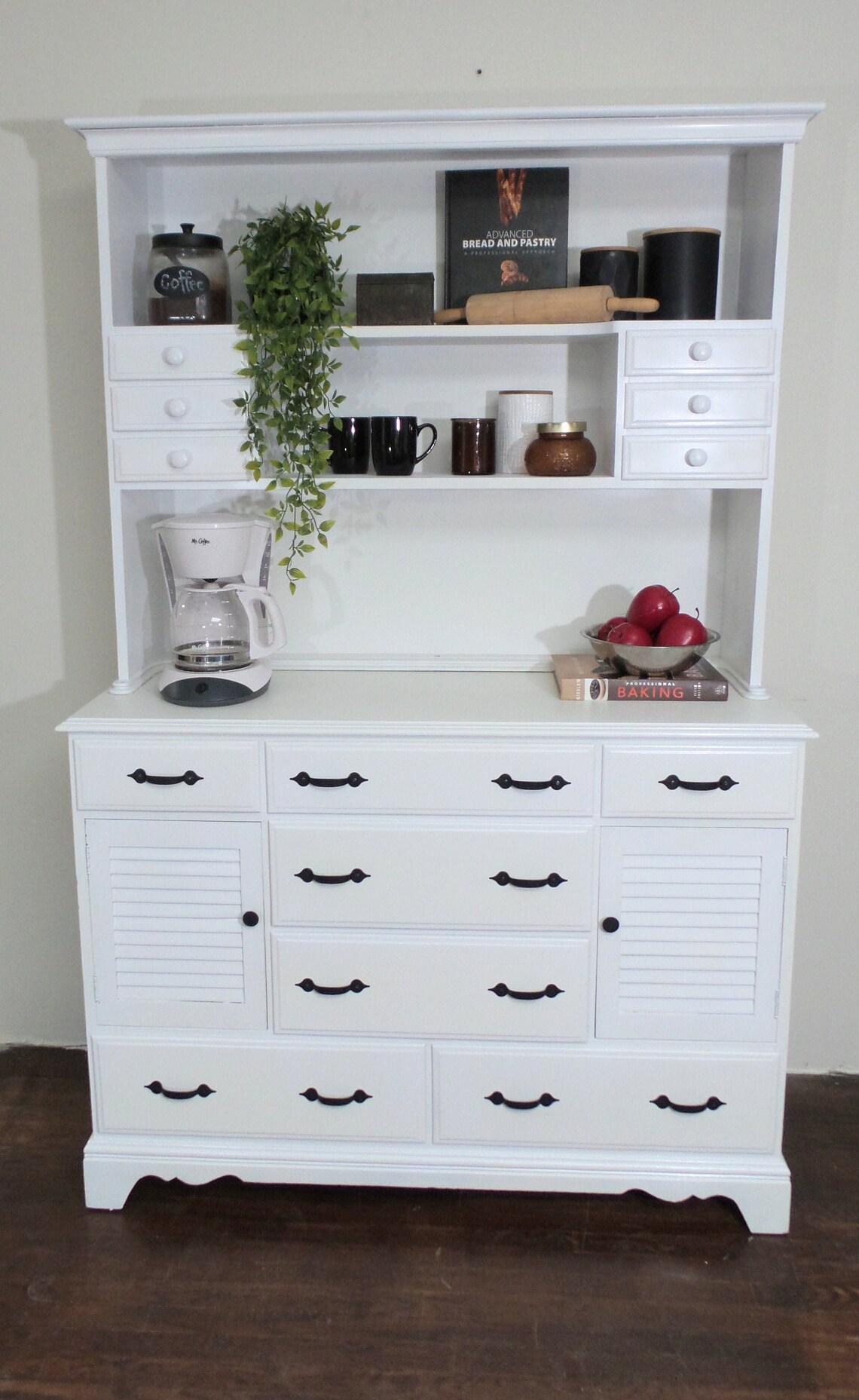 White Modern Farmhouse Hutch solid wood kitchen cabinet | Etsy