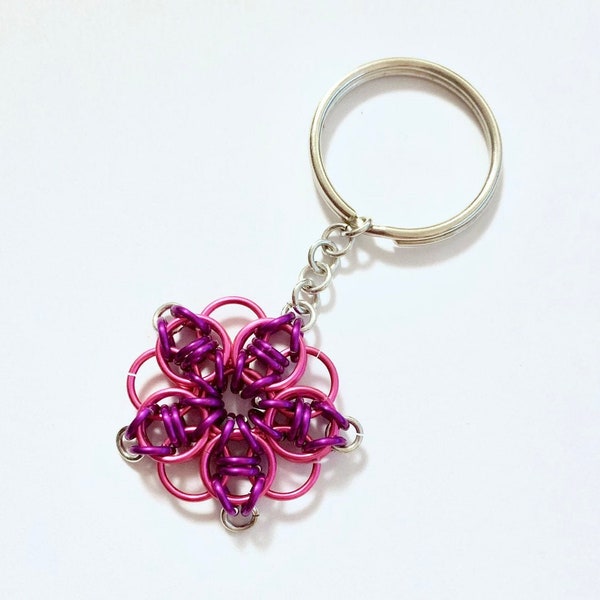 Pink Flower ChainMaille Keychain