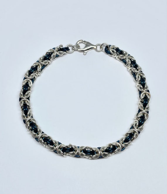 シルバーとブルーのビザンチン チェーンメイル ブレスレット - Etsy 日本