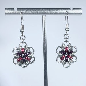 Maroon 12-in-2 ChainMaille Weave Earrings