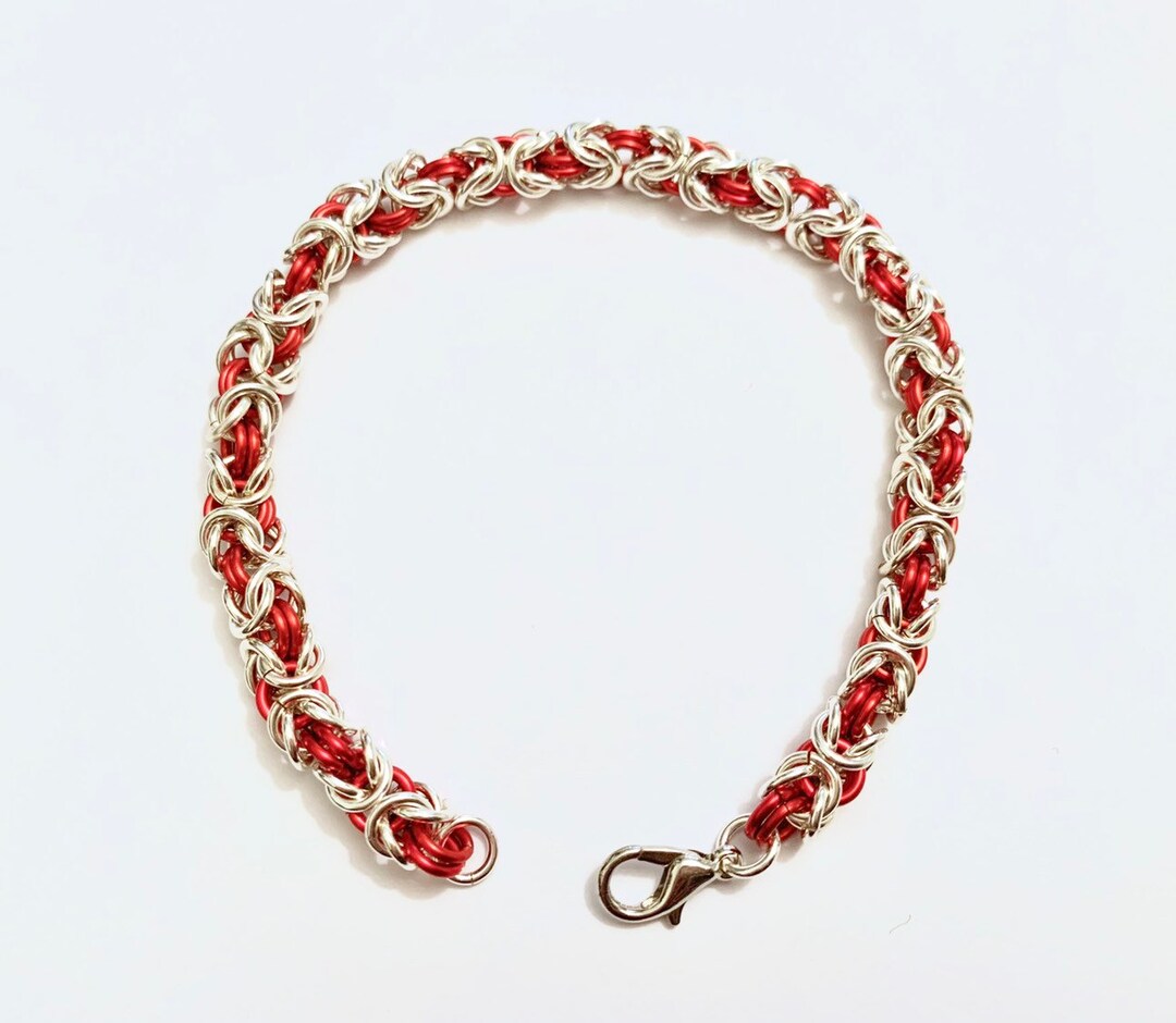 シルバーとレッドのビザンチン チェーンメイル ブレスレット - Etsy 日本
