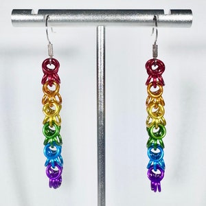 Rainbow Pride Snaggly Weave ChainMaille Earrings