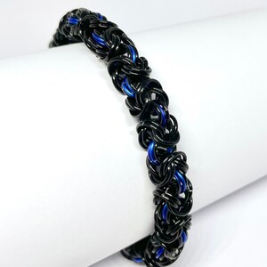 Black and Blue Quad-Byzantine ChainMaille Bracelet