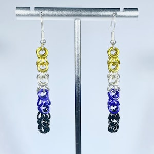 Non-Binary Pride Snaggly Weave ChainMaille Earrings