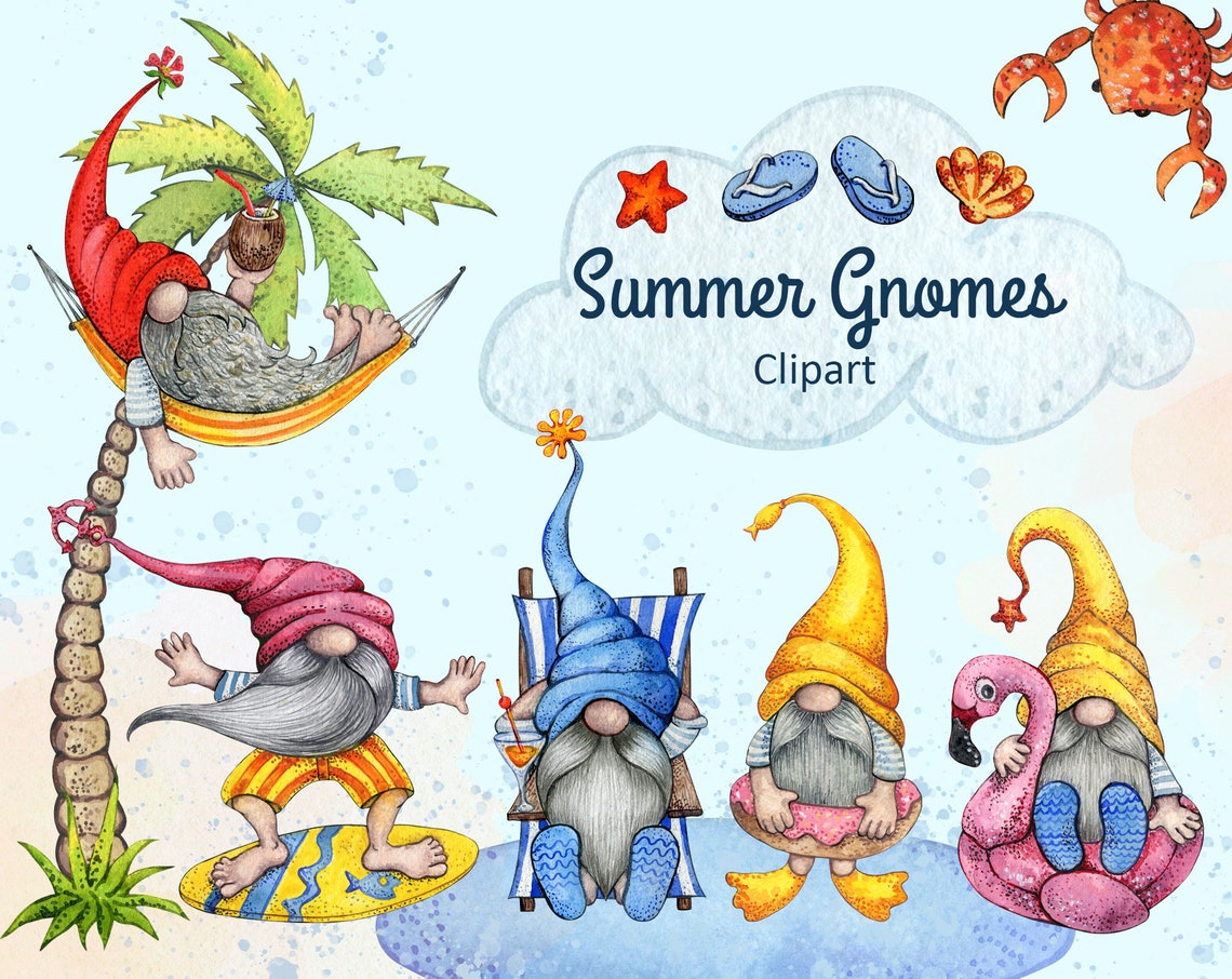 Watercolor Summer Gnomes Summer Beach png Nordic Gnome | Etsy
