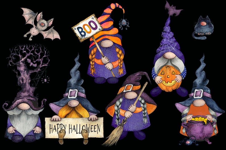 Cute Halloween Gnome Clipart Gnomes png Happy Halloween png | Etsy
