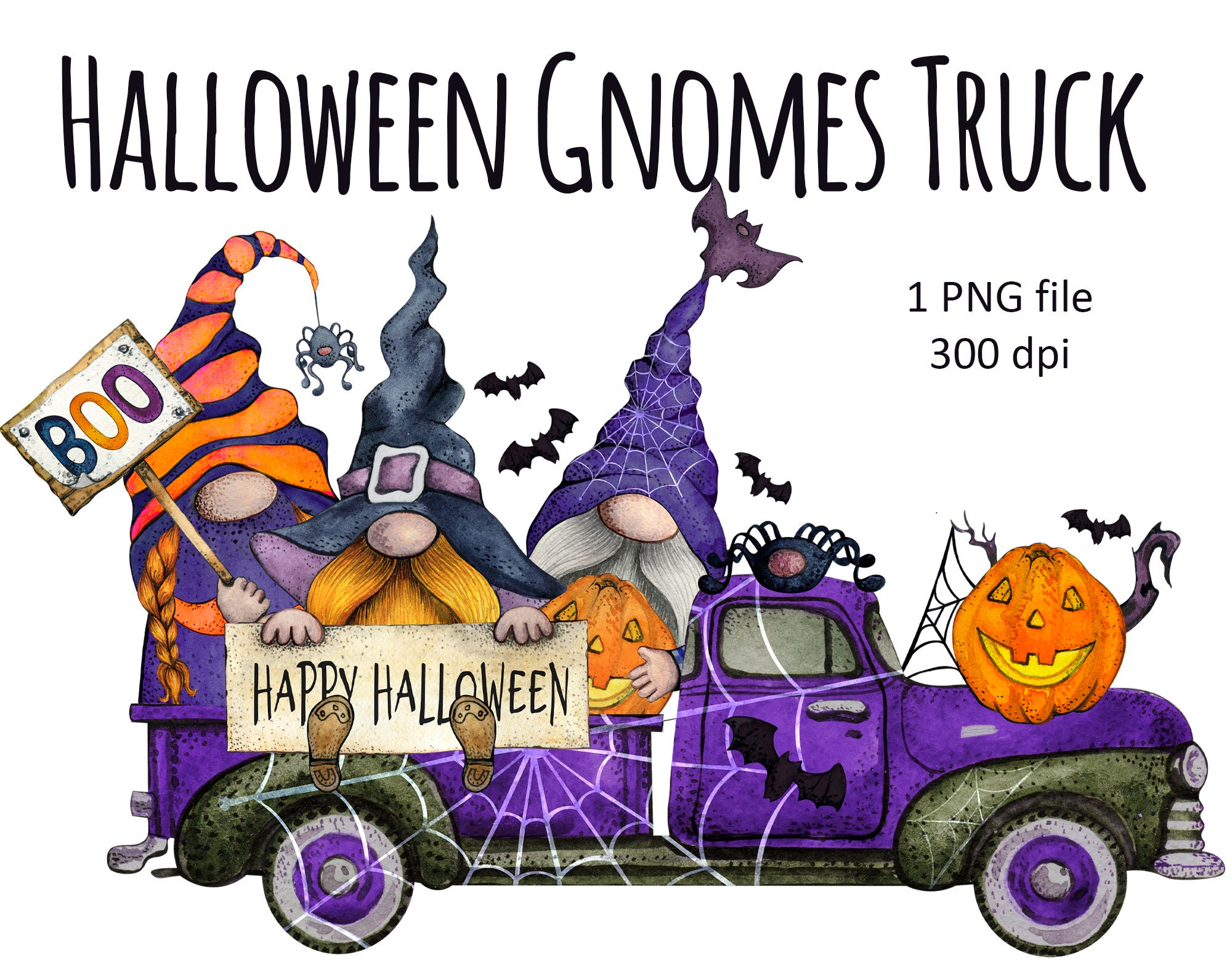 Cute halloween gnome truck clipart happy holiday gnome png  etsy
