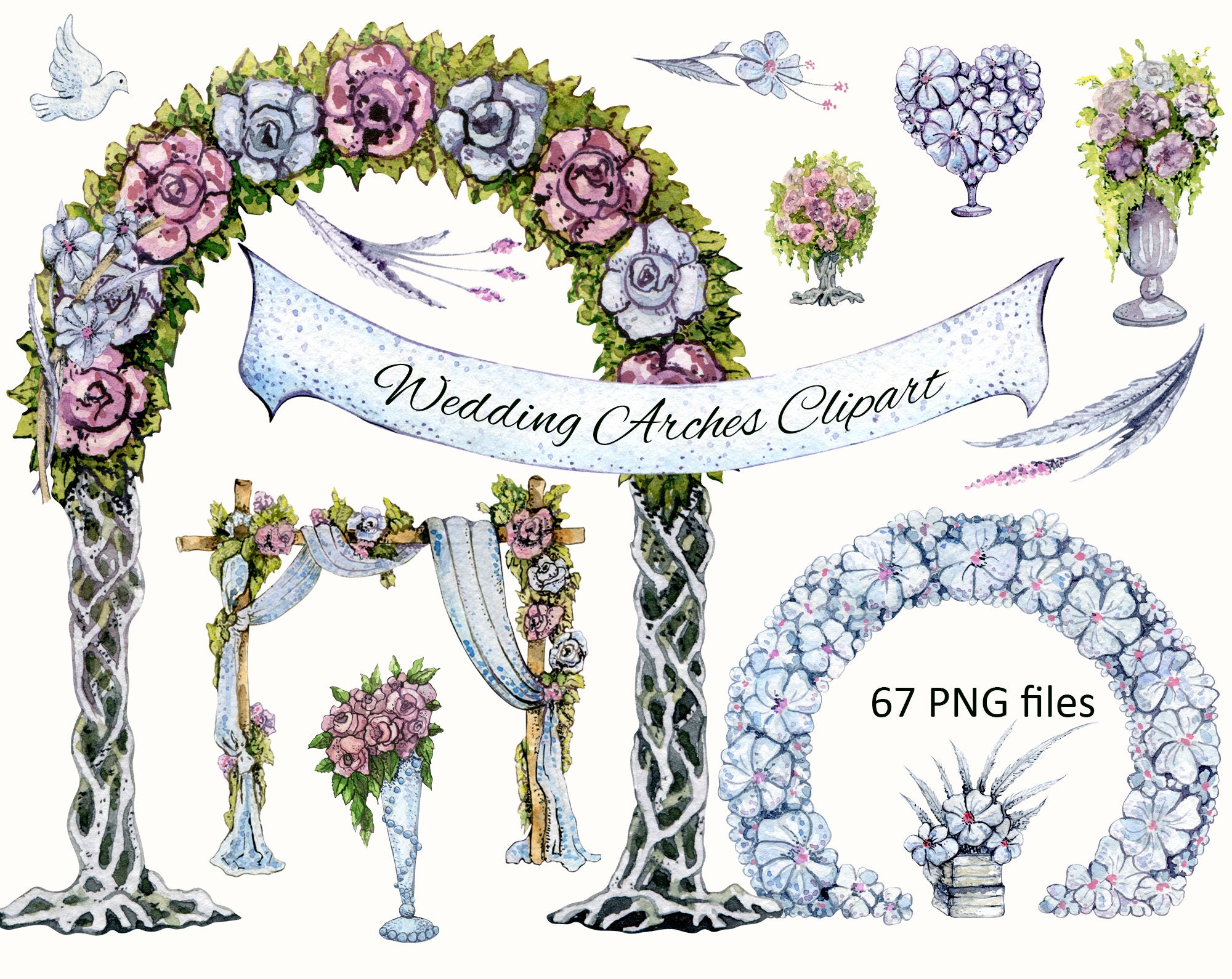Watercolor Floral Wedding Arch Clipart Flower Hydrangea | Etsy
