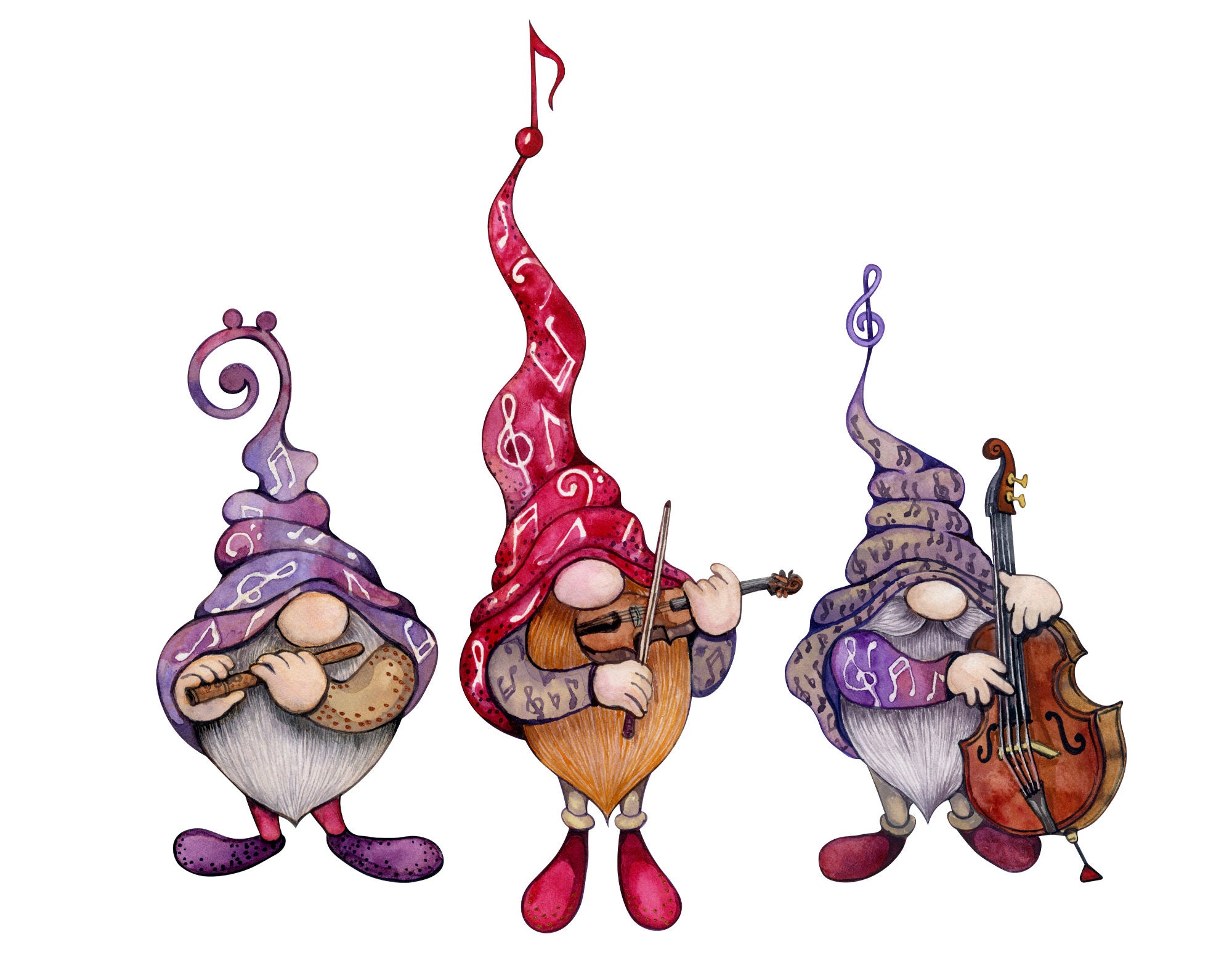 Watercolor Gnome png Music Sublimation Nordic Gnome Jazz Etsy