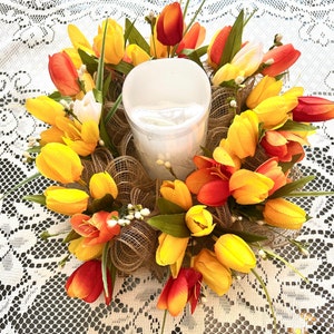 Tulip Candle Ring, Candle Holder, Tulip Candle Holder,  Mini Tulip Wreath Decor, Everyday Candle Holder