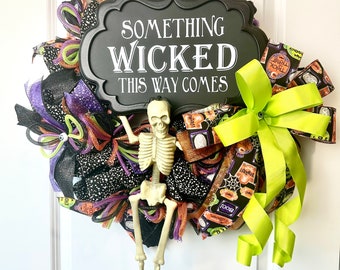 Skeleton Halloween Wreath, Spooky Front Door Decor