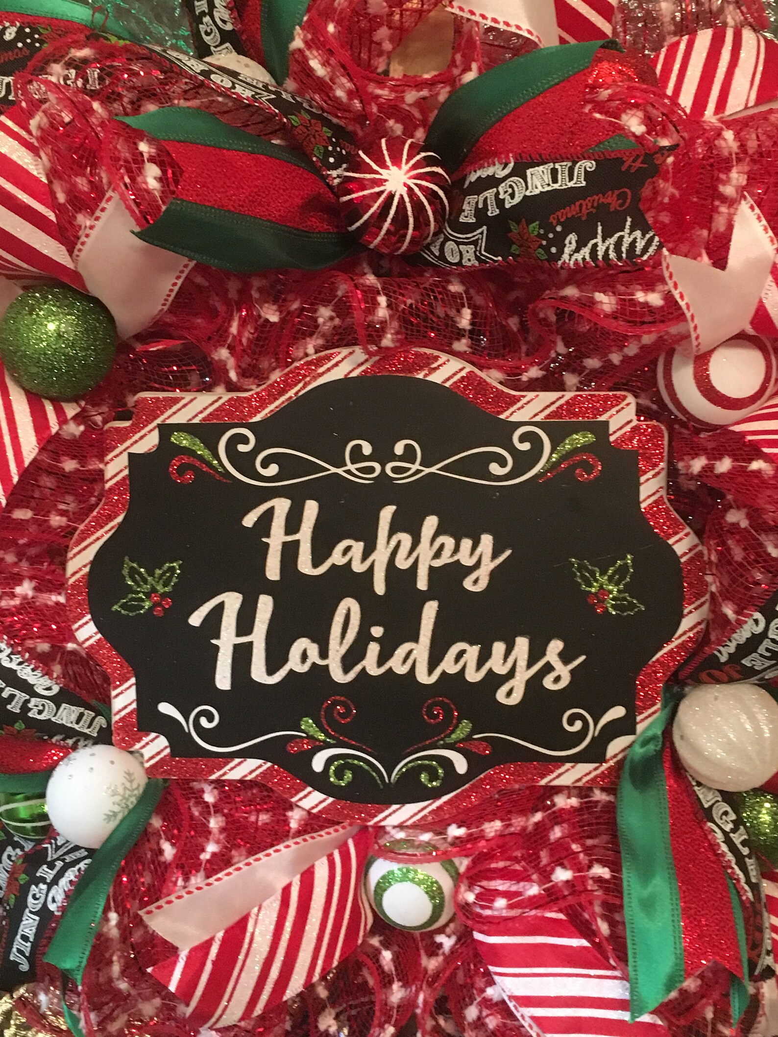Christmas Wreath Happy Holiday Wreath Red Green Black Etsy