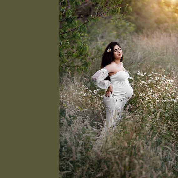 White Dress Whit Lace Sleeves, #maternitydress #maternitygrown #photoshoot  #maternityfashion #pregnancycaptures #pregnancyphotography - Etsy