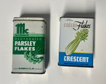 Vintage Spice Tins! McCormick Parsley Flakes and Crescent Celery Flakes I Vintage Farmhouse