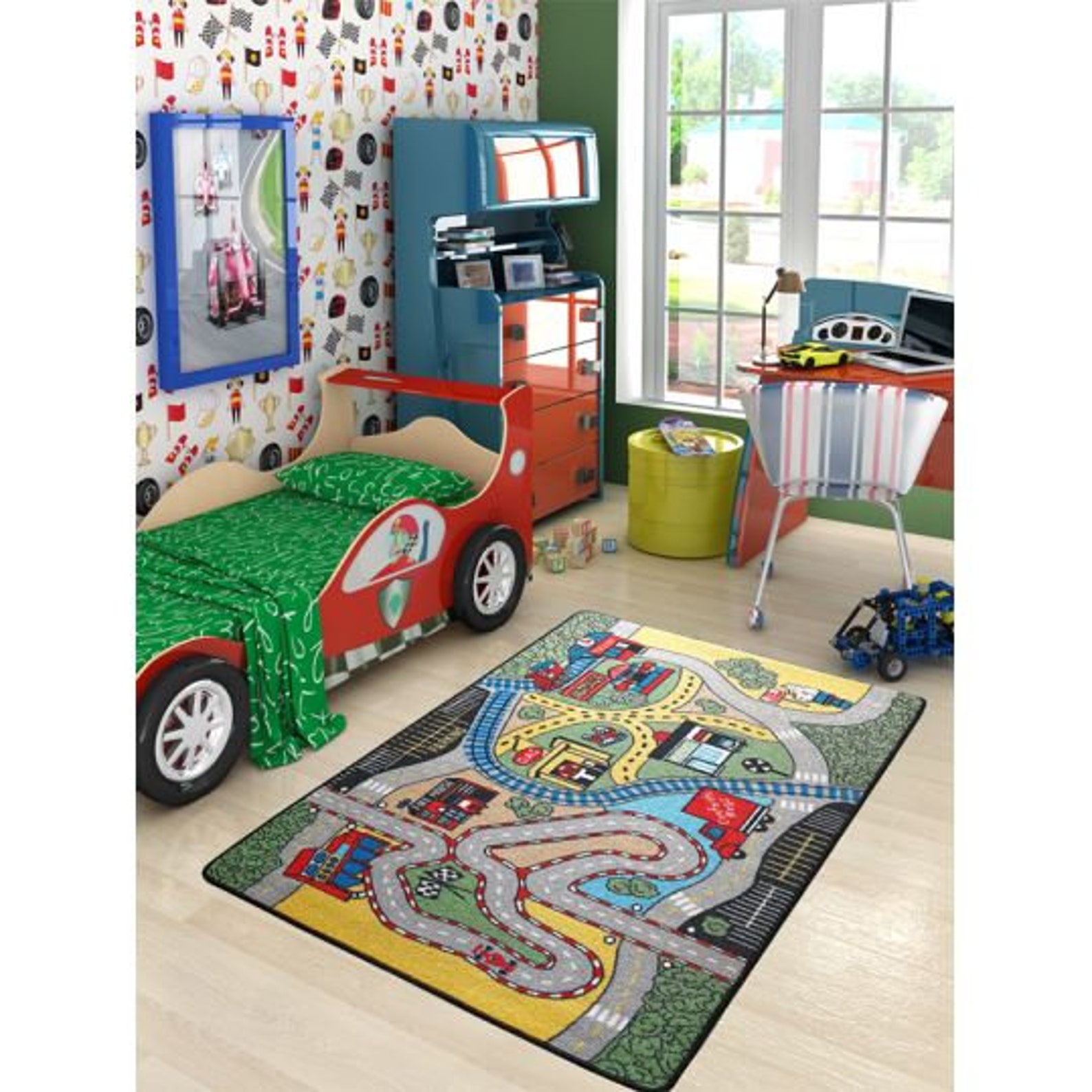 Rug for kids room railway themed playroom mat play carpet Etsy