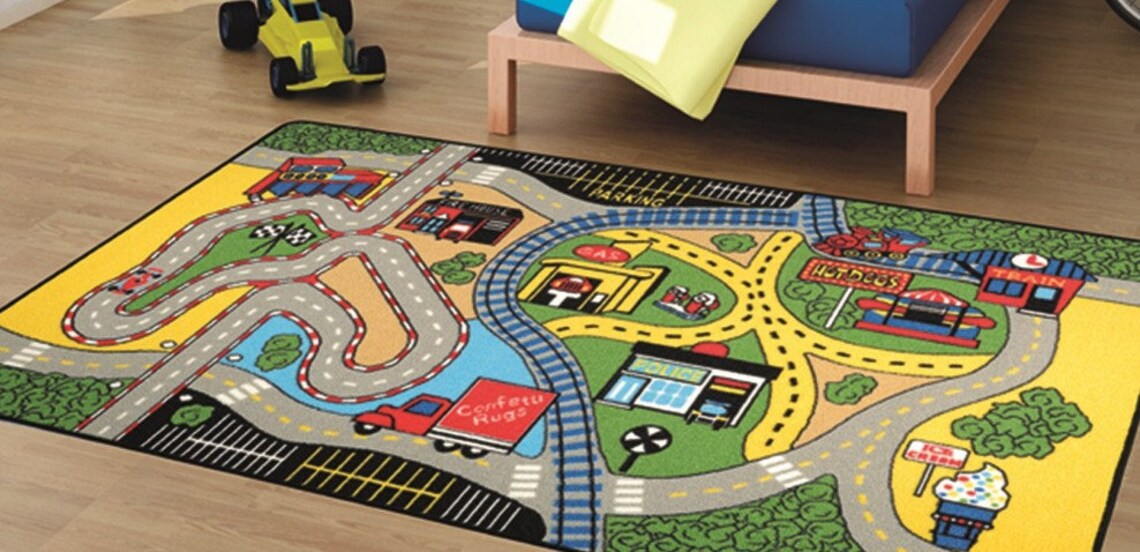 Rug for kids room railway themed playroom mat play carpet Etsy