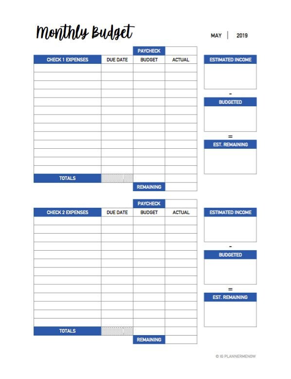 bi weekly budget template etsy