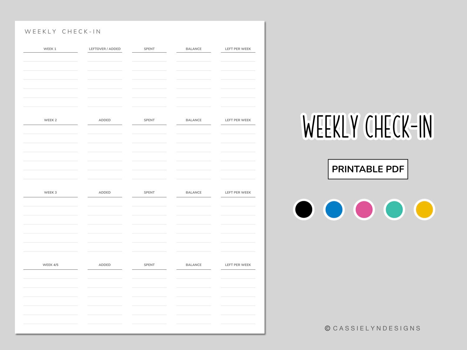 PRINTABLE PDF - Weekly Check-in - Etsy