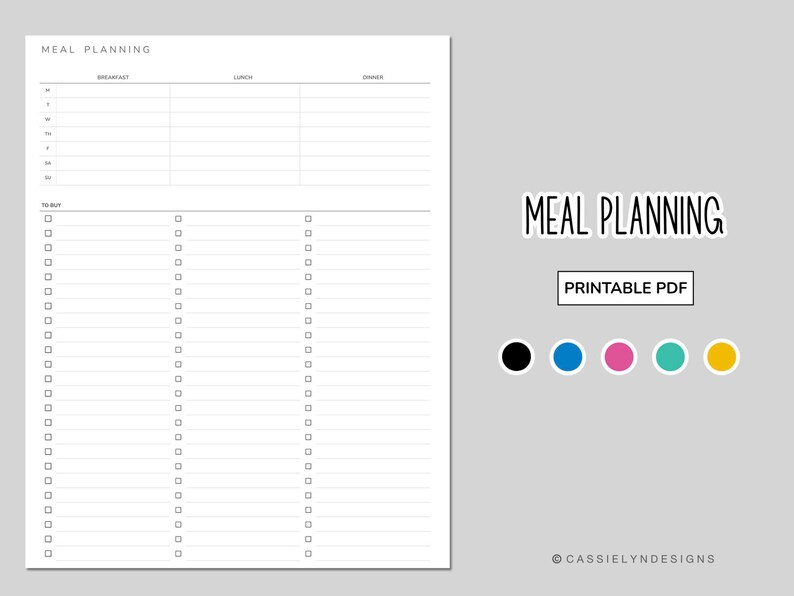 PRINTABLE PDF - Meal Planning - Etsy