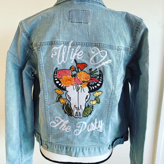 embroidered jean jacket etsy