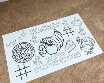 Personalized Thanksgiving Coloring Placemat: Turkey Day Kids' Activity
