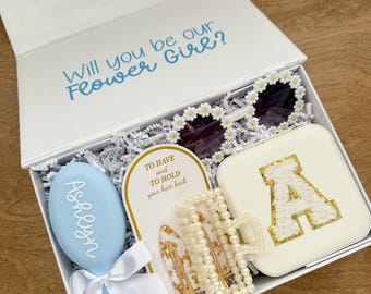 Personalized Flower Girl Proposal Gift Box - Blue Themed