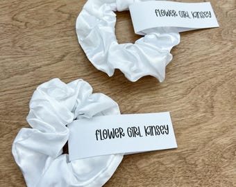 Personalized Flower Girl Scrunchie: Satin Hair Tie, Petal Patrol Gift